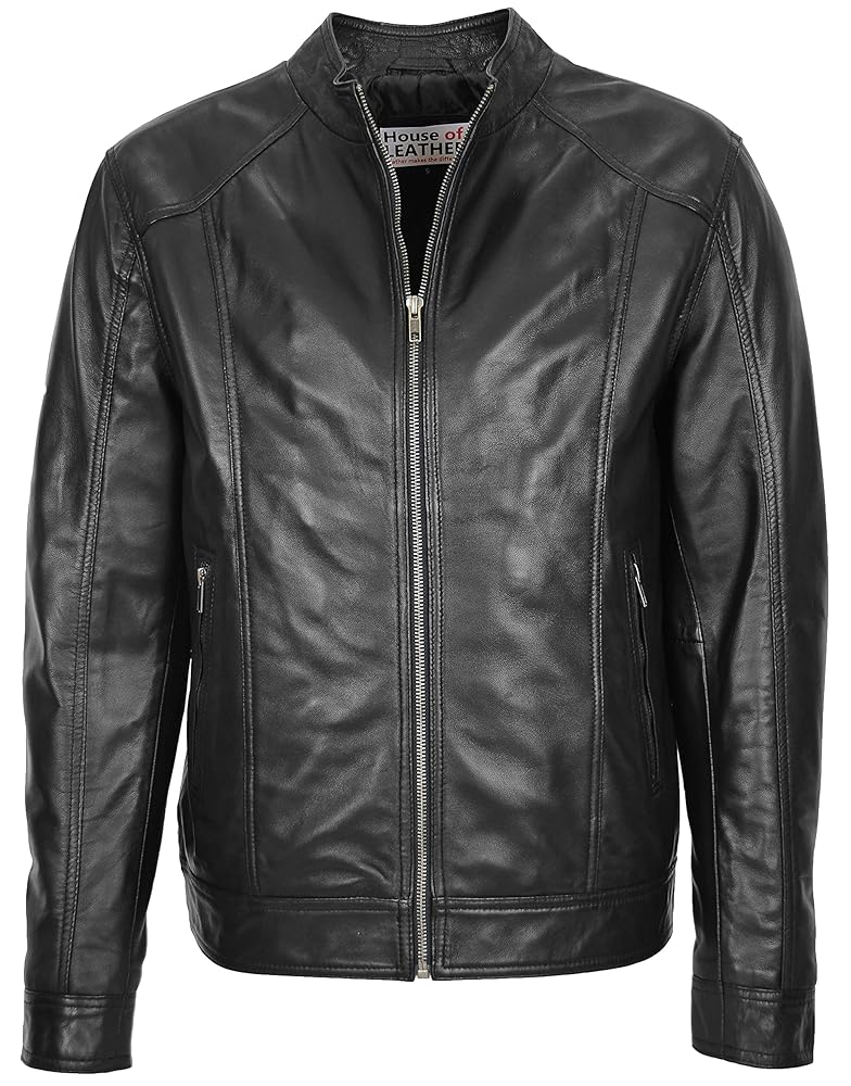 Mens Real Leather Classic Jacket Casual Zip Fastening Style